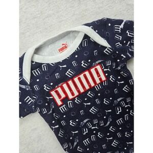 Baby Boys Puma Short Sleeve Bodysuit Navy Blue All Over Print 0-3M